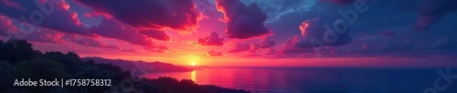 Vibrant Twilight Sunset Hues of Orange, Pink, and Purple Paint the Night Sky as Stars Emerge