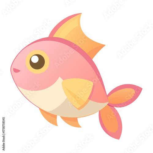 Cute Cartoon Goldfish Illustration Swimming Freely In Tropical Waters With Soft Colors and Gentle Design for Children