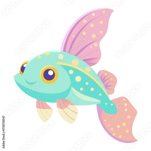 Cute cartoon fish illustration with pastel colors and cheerful expression for childrens books and aquarium designs