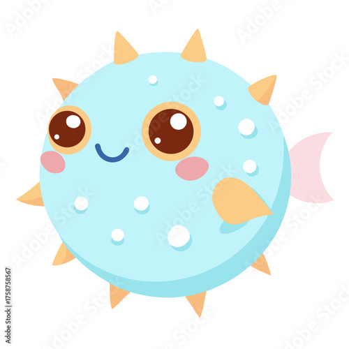 Cute cartoon pufferfish character with adorable face design perfect for childrens book illustrations and ocean themed graphics for kids