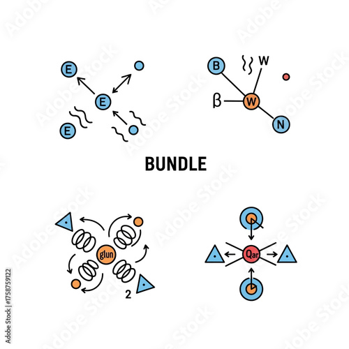 Bundle of abstract scientific diagrams depicting complex interactions and energy.