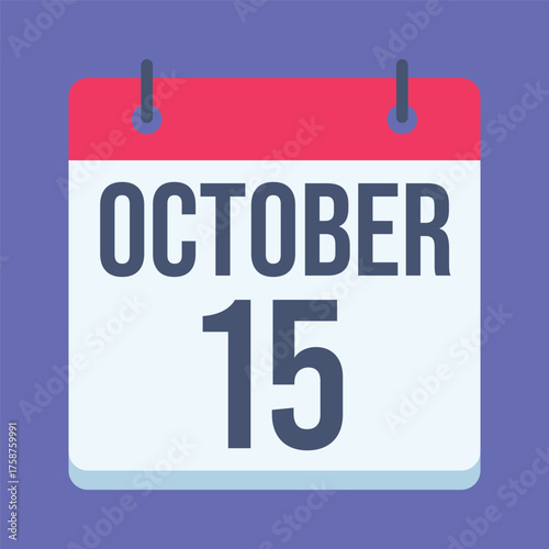 15 October Global Handwashing Day Calendar. Blue Background. Isolated Vector Calendar.