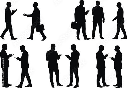 Business silhouettes teamwork communication, professional people interaction, corporate discussion collaboration, office colleagues meeting, partnership negotiation strategy