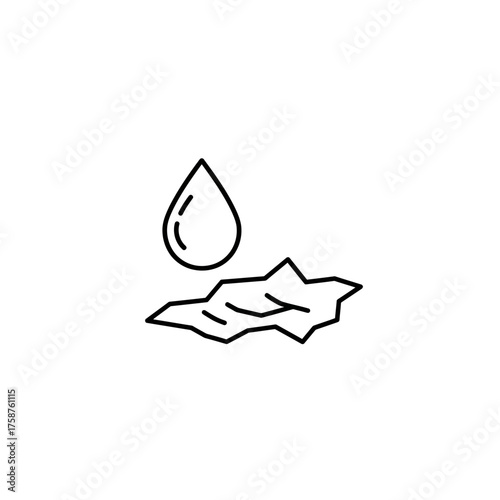 Minimalist line art icon of a water drop and crumpled paper.
