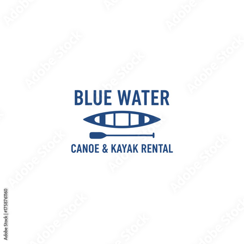 A logo design with canoe illustration above the words "Blue Water" and "Canoe & Kayak Rental" below