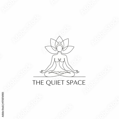 A meditative image of a figure in lotus pose, with a lotus flower crown and simple line art
