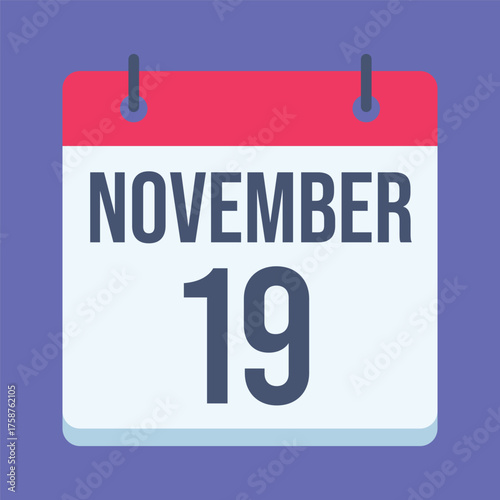 19 November International Men’s Day Calendar. Blue Background. Isolated Vector Calendar.