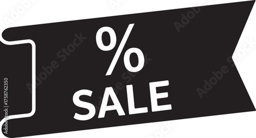 Black Sale Ribbon Banner with Percentage Symbol Design for Marketing Promotion