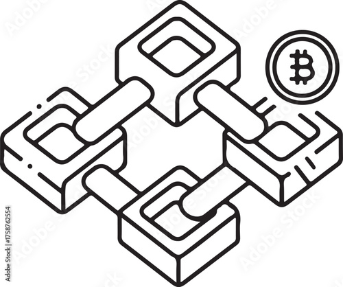 Blockchain technology with Bitcoin illustration symbolizing digital currency and secure financial transactions