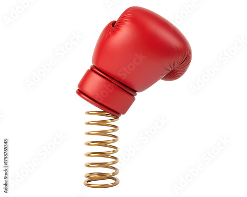Red boxing glove on a spring isolated on transparent background
