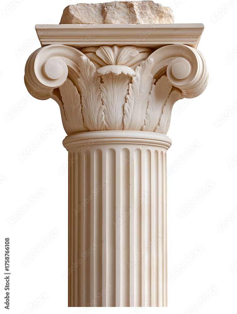 Obraz premium Classic stone column with decorative capital and fluted shaft, showcasing neoclassical architecture and design elements. Ideal for historical or architectural themes.