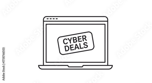 Laptop displaying Cyber Deals text on screen for online shopping promotions.