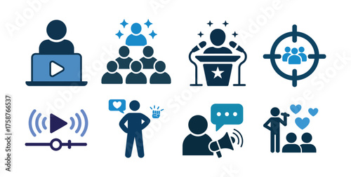 Influencer Marketing and Social Media Icon Set – Digital Promotion and Content Creator Vector Design