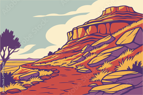 Modern vector of Petrified Forest National Park colorful rock layers
