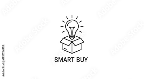 Smart Buy line icon with a lightbulb emerging from a box.