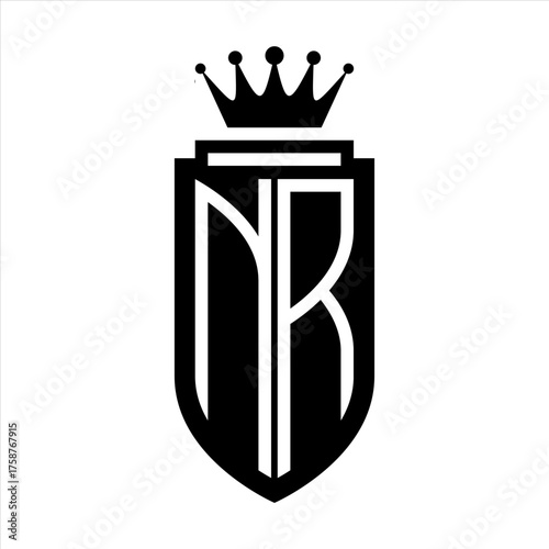NR Vector logo initials shield with royal crown minimalist, elegant style