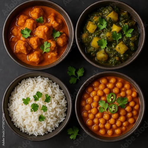 chicken curry with rice and vegetables