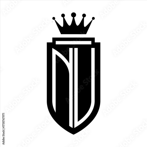 NU Vector logo initials shield with royal crown minimalist, elegant style