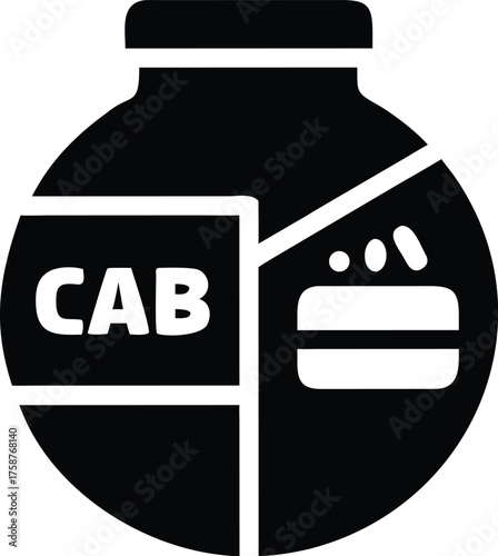 Black and white icon representing a taxi cab and a credit card