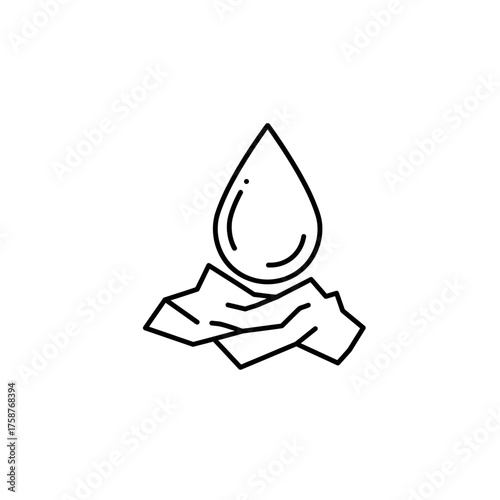 Simple line art icon of a water drop on a crumpled surface.