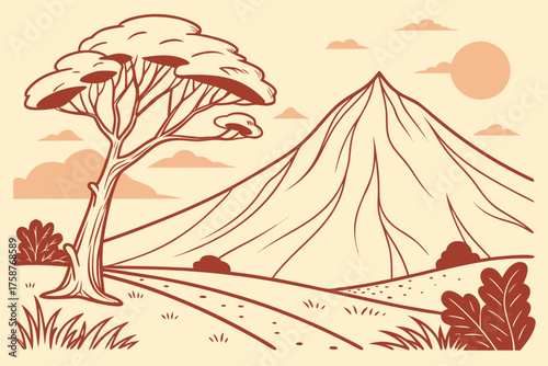 Hawaii volcano minimal vector with warm tone gradient
