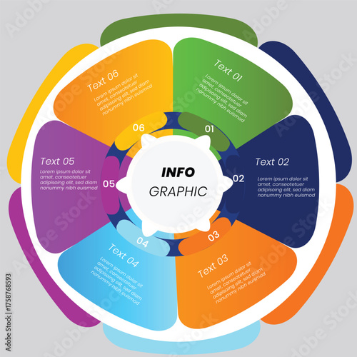 Circular Eight-Segment Infographic – Central Hub with Colorful Petals, Modern Data Visualization