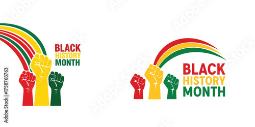 Vector illustration of black history month with raised fists and pan-african colors, freedom, and unity