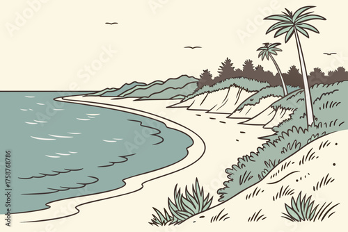 Lake Michigan beach vector in clean minimal coastal tone
