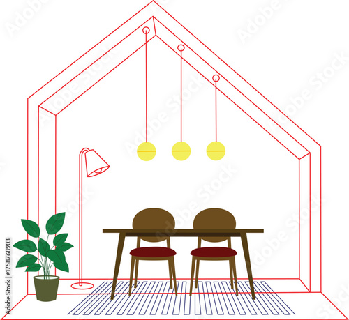 Modern Dining Room Interior Illustration