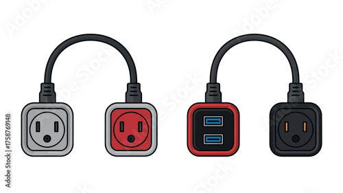 Black and white USB cable and flash drive for digital data connection