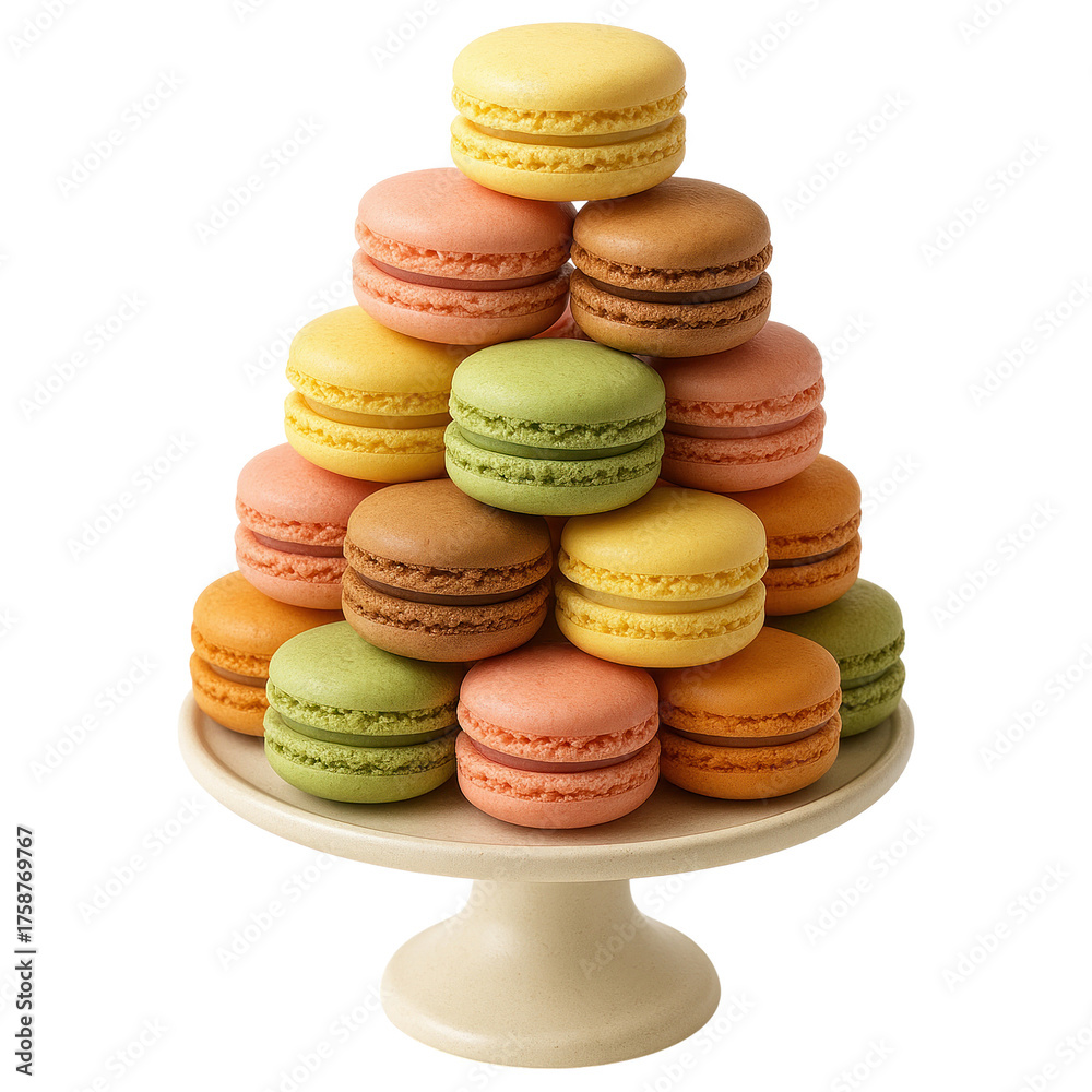 Obraz premium Colorful Macaron Tower Isolated on Transparent Background