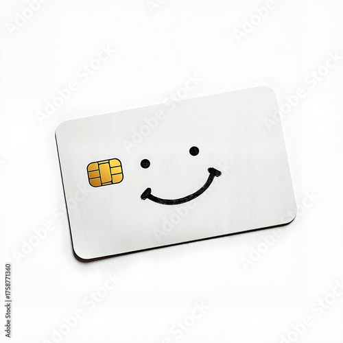 Smiling credit card on white background, financial positivity, abstract