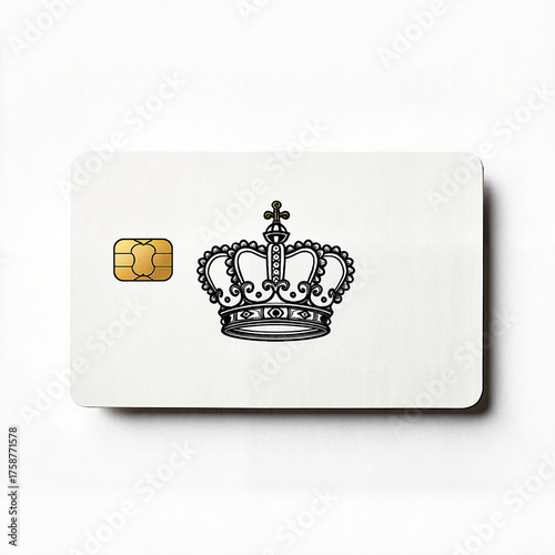 Elegant credit card with crown design on white background, luxury concept