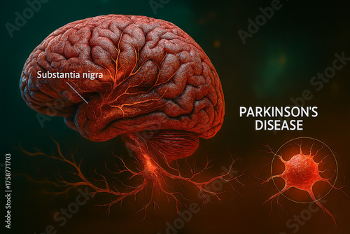 Conceptual image of brain affected by Parkinson’s neurological disorder