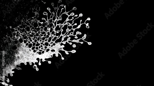 Abstract white organic branching pattern on black background, intricate flowing tendrils, liquid diffusion texture, dynamic microscopic growth network.