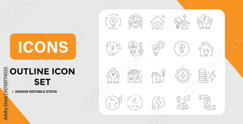 Clean Energy and Sustainable Living Outline Icon Set for Eco Friendly Solutions