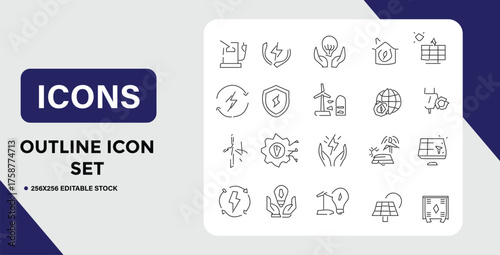 Clean Energy Outline Icon Set for Sustainable and Renewable Resources