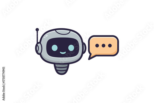 Cute Robot Chatbot Head with Speech Bubble Icon for AI Assistant Communication