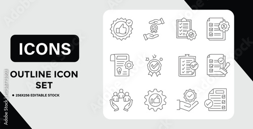 Outline Icon Set Featuring Quality Assurance Compliance and Business Process Management