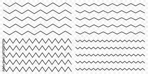 Vector zigzag lines and waves, wavy pattern. Squiggle zig zag frame with wiggle. Curvy undulate parallel borders. Curve sinuous stroke with sine. Design of squiggly seamless water graphic brushes.