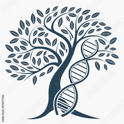 Tree with dna helix, representing the concept of genetics and heredity