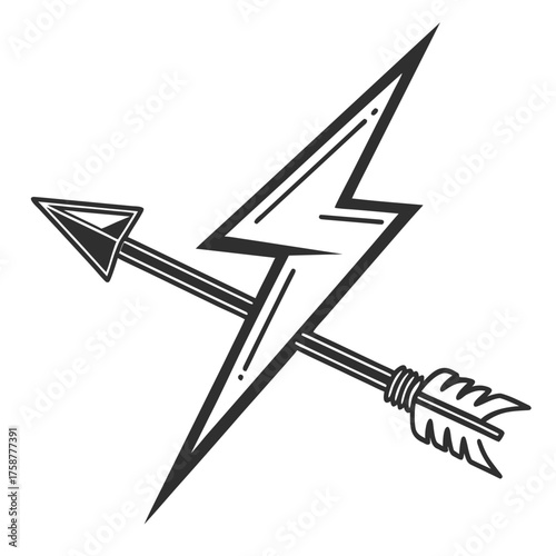 Arrow piercing a lightning bolt, vector illustration