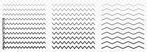 Abstract Wavy Lines and Zigzag Shapes Design Elements on Transparent Background. EPS 10.