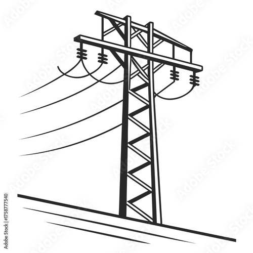 Electricity pylon, vector illustration in black and white