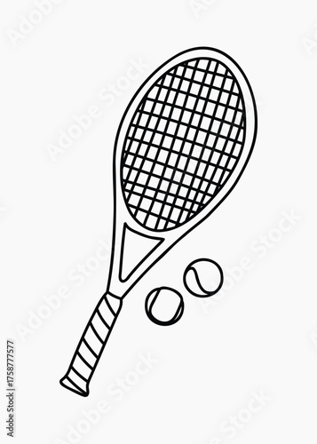 Tennis racket & ball hand drawn illustration vector
