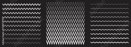 Black and White Wavy Line Pattern Vector on Black Backgrounds. EPS 10.