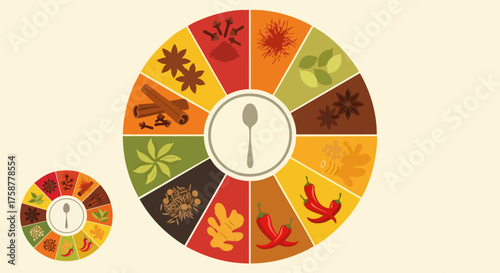 Colorful spice wheel showcasing various herbs and seasonings for culinary design