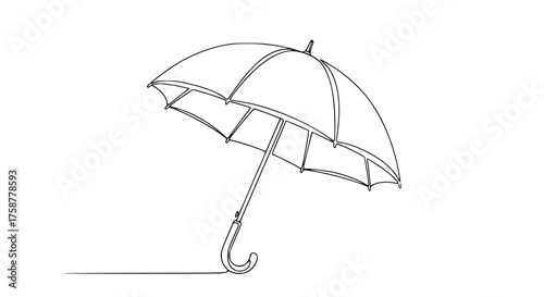 Single line drawing of a closed umbrella, minimalist compact form design
