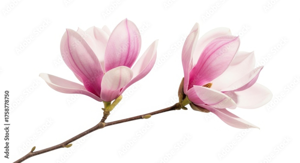 Fototapeta premium Pink magnolia blossoms on isolated on white background