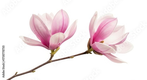 Pink magnolia blossoms on isolated on white background
